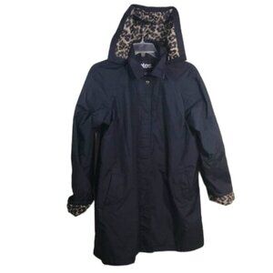 Totes Trench Coat Hood Leopard Rain Jacket Pocket Waterproof Lightweight Black L